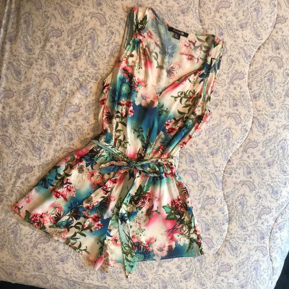 Sexy Floral Romper with Tie at Waist